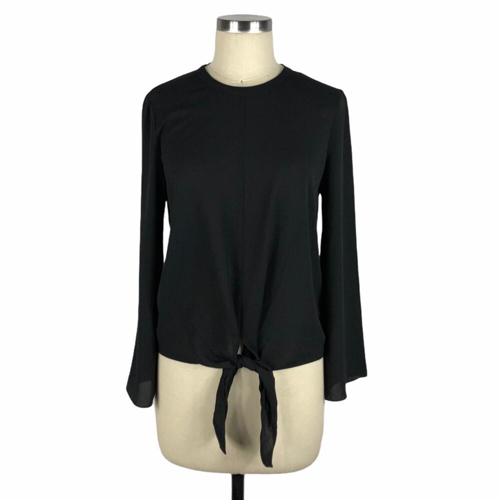 MADEWELL Black Bell Sleeve Front Tie Top Blouse‎ Small NWT Boho Neutral